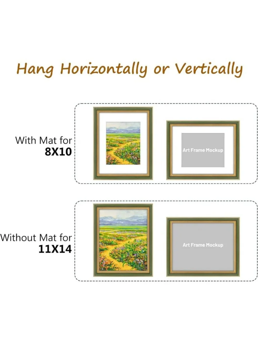 Ornate 11x14 Picture Frame for 8x10 Photos, Real Glass Wall Display, Green Gold